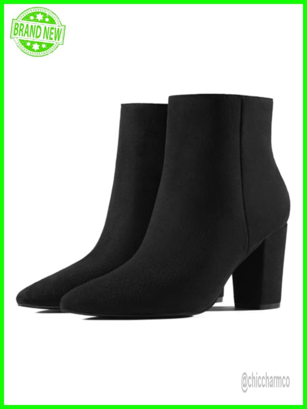 Women's Ankle Boots Pointed Toe Chunky Block Heel Side Zip Booties
